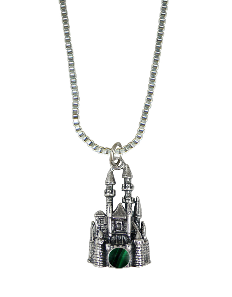 Sterling Silver 3D Queen's Castle Charm With Malachite